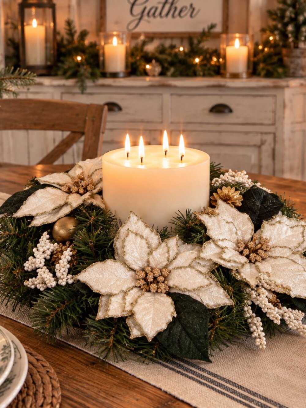 Vintage Avon Christmas Poinsettia Wreath Candle Centerpiece NOS 13